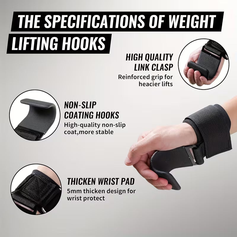 Weightlifting Hooks with Wrist Wraps (2-Piece Set)