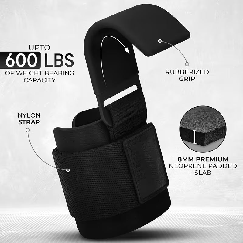 Weightlifting Hooks with Wrist Wraps (2-Piece Set)