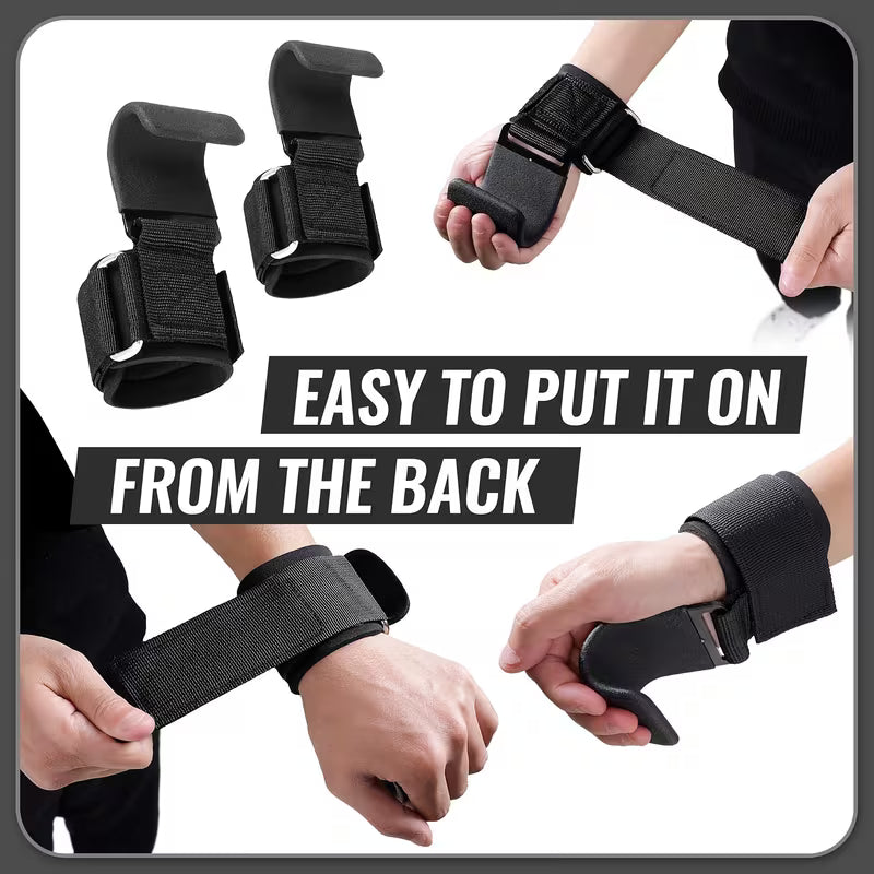 Weightlifting Hooks with Wrist Wraps (2-Piece Set)