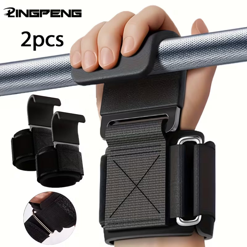 Weightlifting Hooks with Wrist Wraps (2-Piece Set)